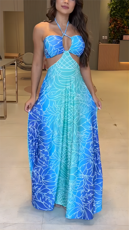 👗Gradient Halterneck Cut-Out Maxi Dress