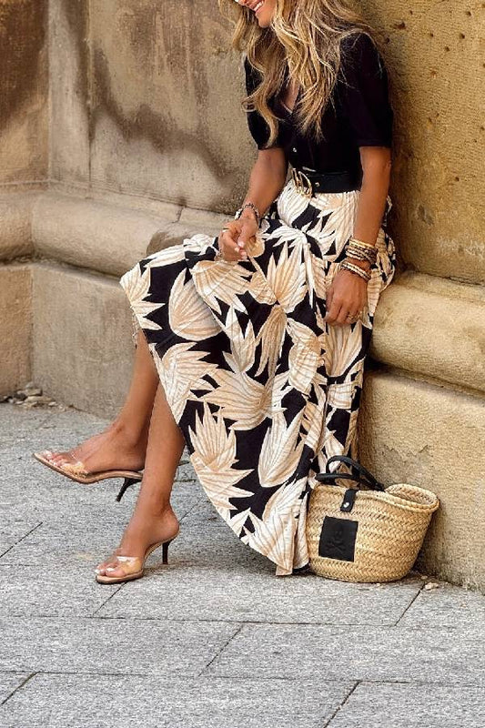 Elastic waist long skirt